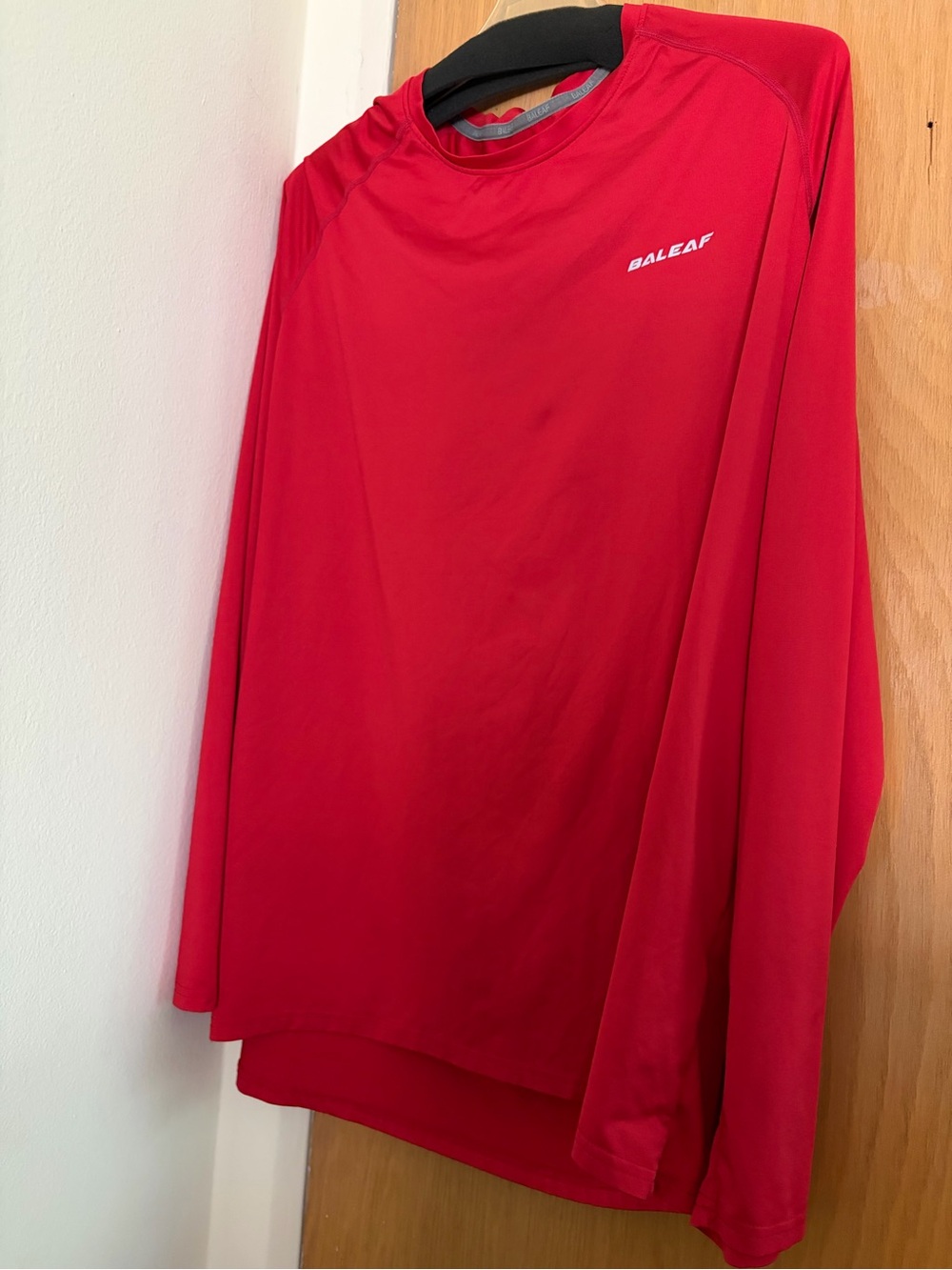 Baleaf Red Long Sleeve Athletic Top with White Logo